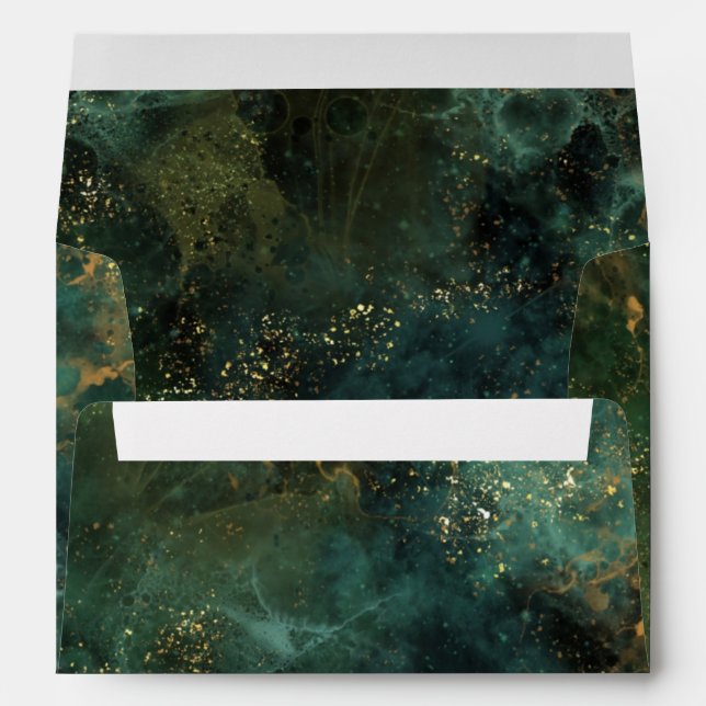 Enveloppe Élégant Mariage Emerald Green et Gold Flecks (Dos (Bas))
