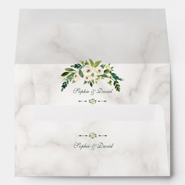 Enveloppe Élégant Mariage en marbre fleuri à floraison blanc (Dos (Bas))