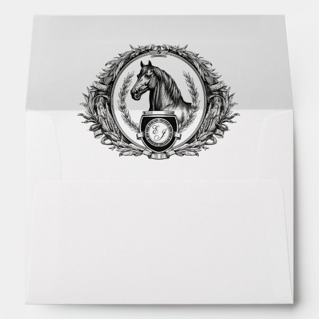 Enveloppe Élégant Mariage Equestre Formel Monogram Crest (Dos (Bas))