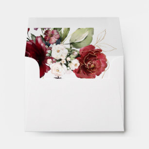Enveloppe Élégant mariage floral aquarelle bordeaux or