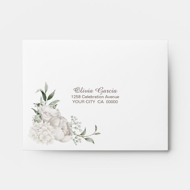 Enveloppe Élégant Mariage Floral Blanc Autogéré (Devant)