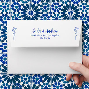 Enveloppe Élégant Mariage Floral bleu moderne