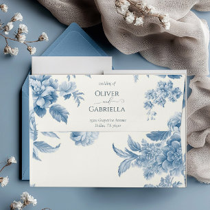 Enveloppe Élégant Mariage Floral bleu toile française