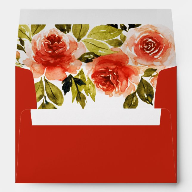 Enveloppe Elégant Mariage floral couleur rouge (Dos (Bas))