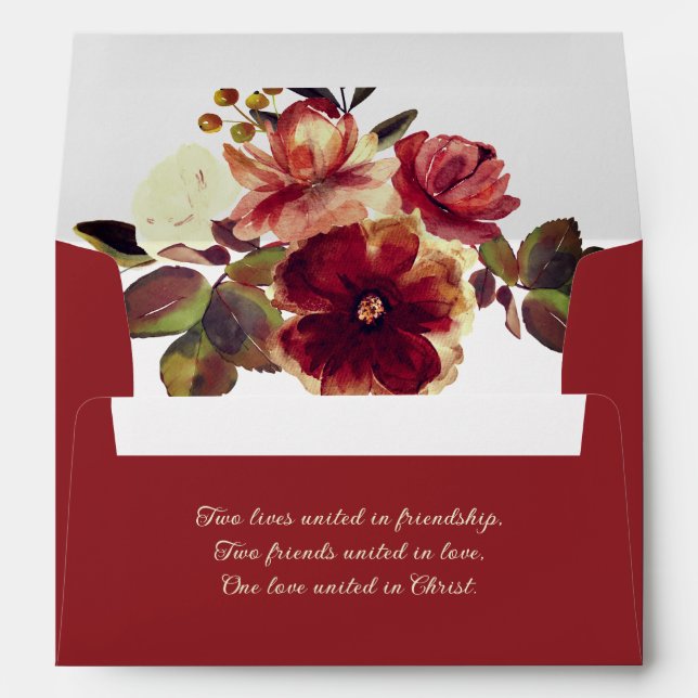 Enveloppe Élégant Mariage Floral de Chute Orange Brûlée (Dos (Bas))
