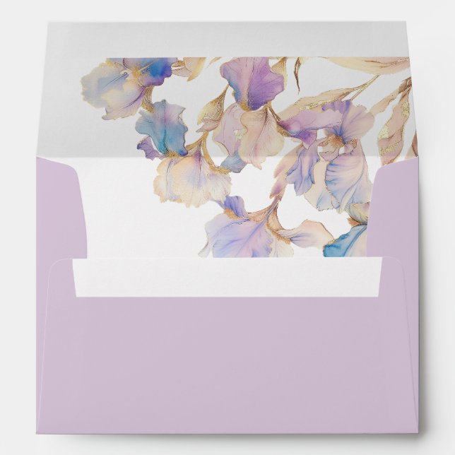 Enveloppe Élégant Mariage floral Iris Lilac (Dos (Bas))