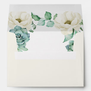Enveloppe Elégant Mariage floral ivoire succulent