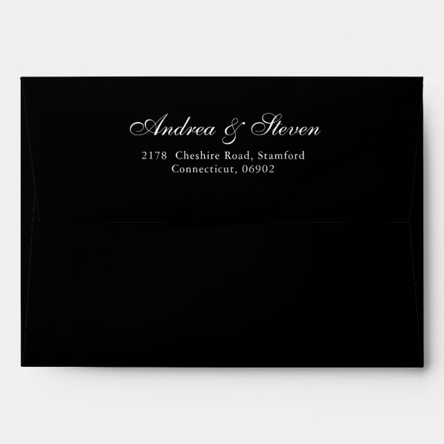 Enveloppe Élégant Mariage floral noir (Dos (Haut rabat))