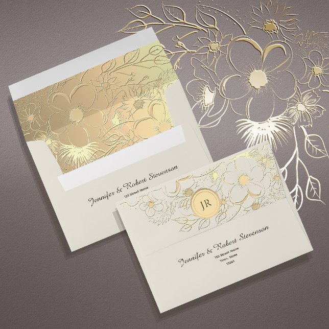 Enveloppe Élégant Mariage Floral Or (Créateur téléchargé)