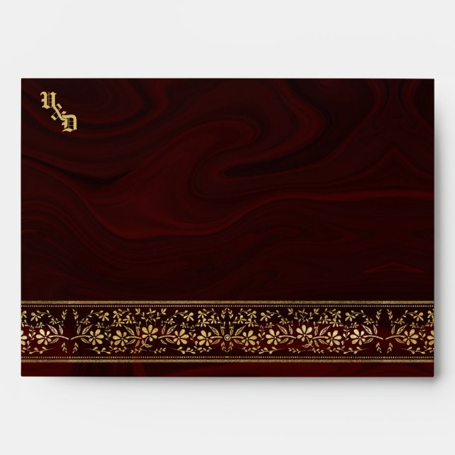 Enveloppe Élégant Mariage floral or de Bourgogne (Devant)