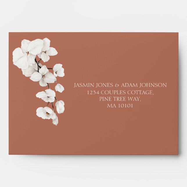 Enveloppe Élégant Mariage floral Orchidée blanche en terre c (Devant)
