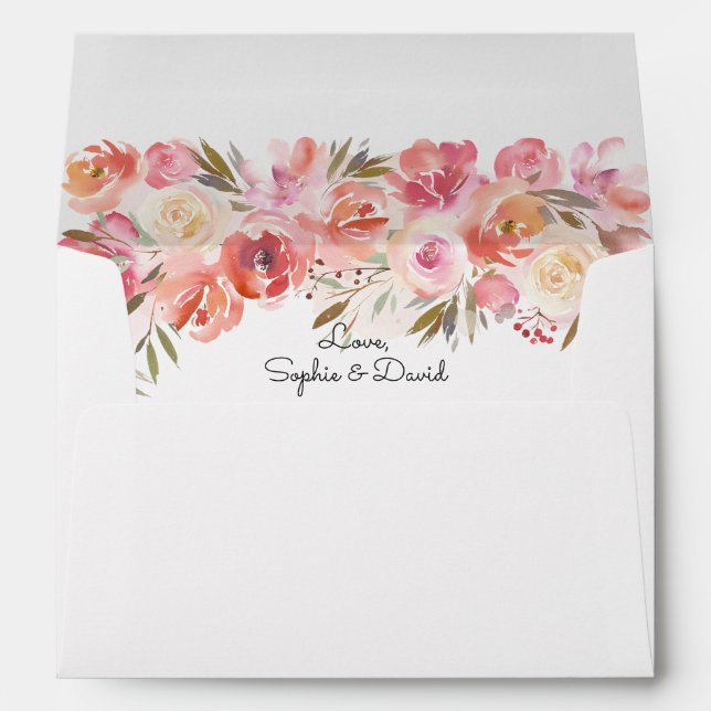 Enveloppe Élégant Mariage floral rose (Dos (Bas))