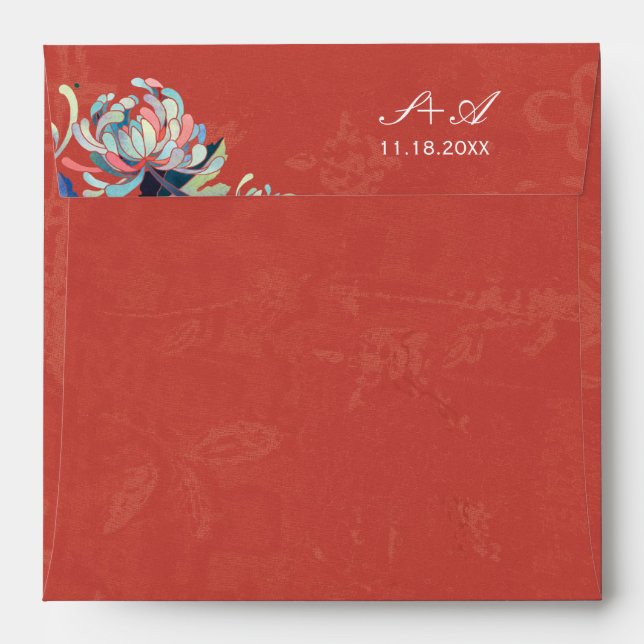 Enveloppe Élégant Mariage floral rouge (Dos (Haut rabat))