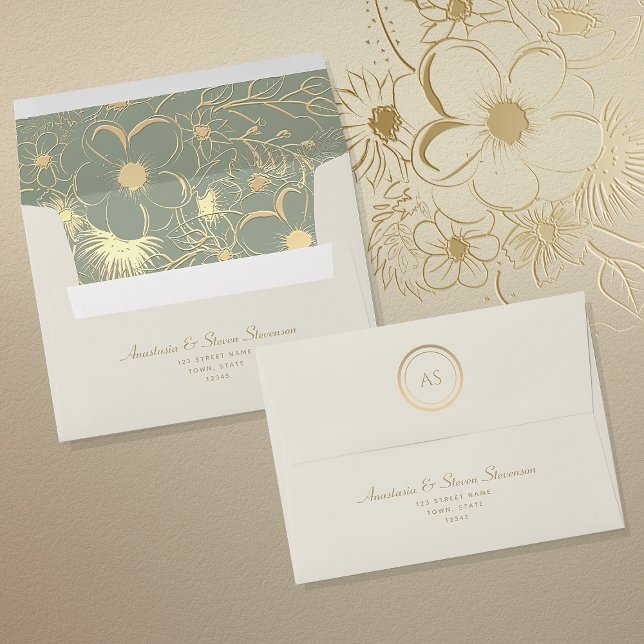 Enveloppe Élégant Mariage Floral Sage Vert (Créateur téléchargé)