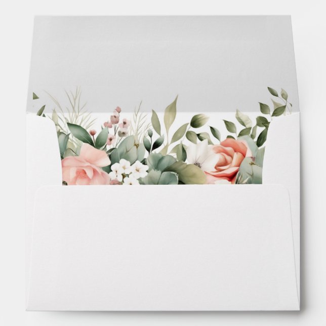 Enveloppe Élégant Mariage floral vert de plage (Dos (Bas))