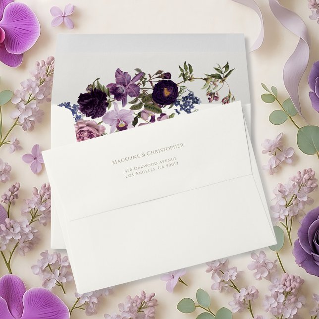 Enveloppe Élégant Mariage floral violet (Créateur téléchargé)