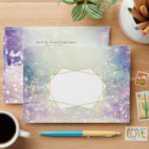 Élégant Mariage géométrique bleu violet or