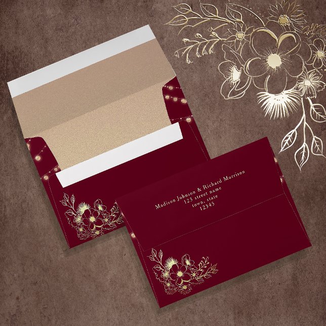 Enveloppe Élégant Mariage Gold Burgundy (Créateur téléchargé)