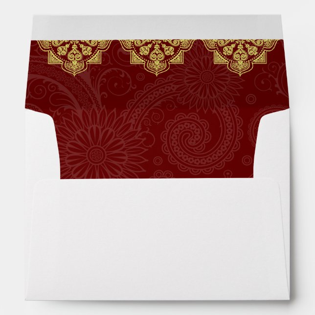 Enveloppe Élégant Mariage indien Gold & Red Ganesha (Dos (Bas))
