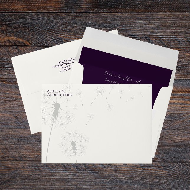 Enveloppe Élégant Mariage moderne Dandelion foncé violet (Créateur téléchargé)