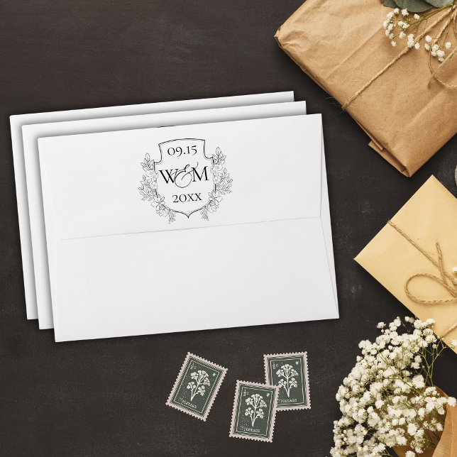 Enveloppe Élégant Mariage Monogramme Vintage (Elegant Vintage Monogram Wedding Envelope)