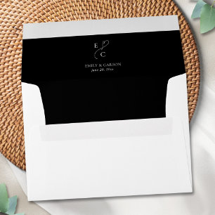 Enveloppe Élégant mariage noir & blanc Couple Monogramme Log