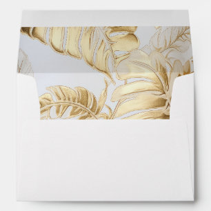 Enveloppe Élégant Mariage or doré Monstera White Tropics