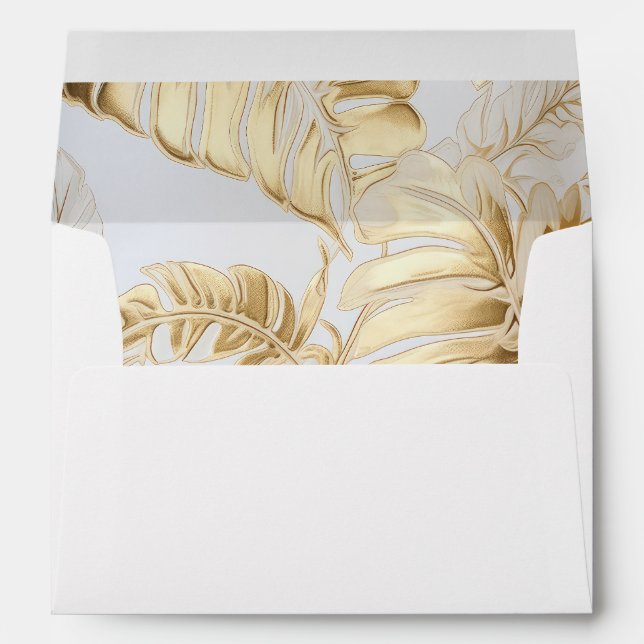 Enveloppe Élégant Mariage or doré Monstera White Tropics (Dos (Bas))