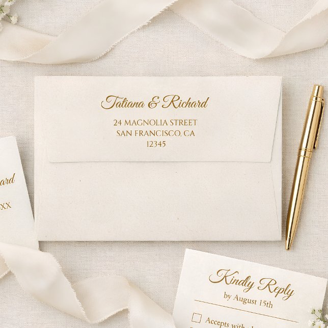 Enveloppe Élégant Mariage Script Or (Elegant Gold Script Wedding Envelope)