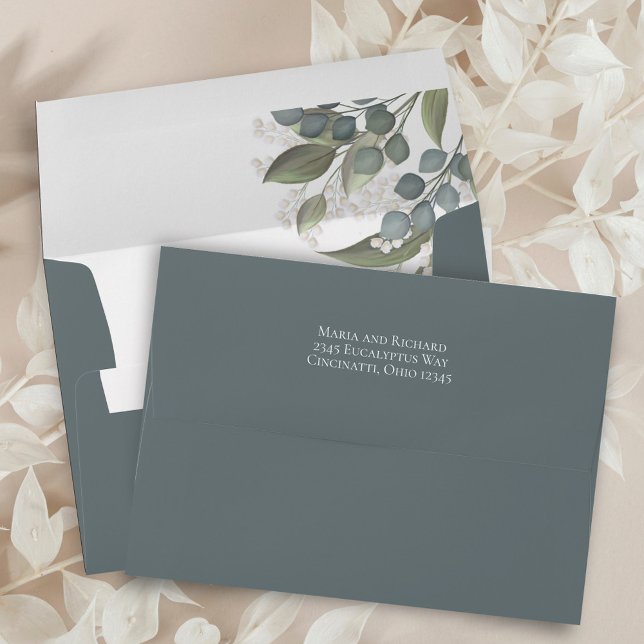 Enveloppe Élégant mariage simple Boho Adresse de retour (Simple elegant eucalyptus leaves, greenery, and babies breath)