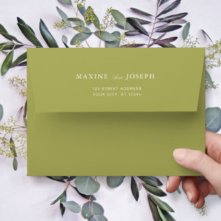 Enveloppe Élégant Mariage Vert Olive Script