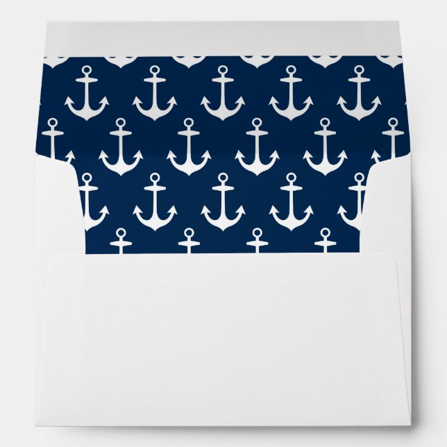 Enveloppe Elégant Marine Bleu Ancres nautiques Mariage (Dos (Bas))