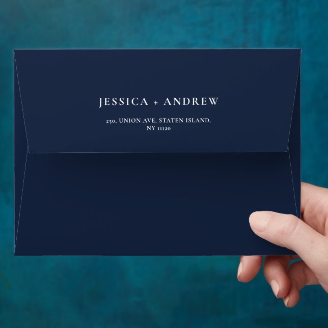 Enveloppe Elégant Marine bleu & blanc Simple Mariage (Hand)