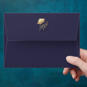 Enveloppe Elégant Marine Bleu et Gold Graduation