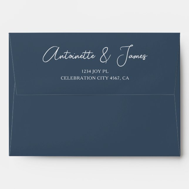 Enveloppe Élégant Marine Blue Calligraphy Adresse Mariage (Dos (Haut rabat))
