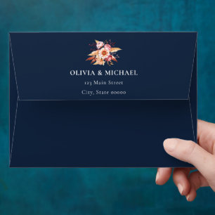 Enveloppe Elegant Marine Blue Floral Mariage Adresse de reto