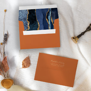 Enveloppe Elégant Marine Blue Gold Agate Burnt Orange Mariag