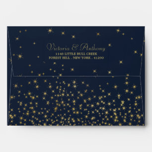 Enveloppe Elégant Marine & Gold Falling Stars Mariage