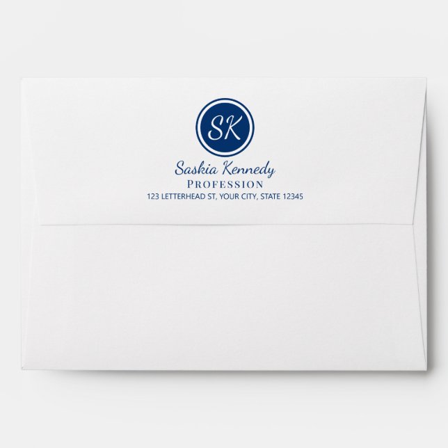Enveloppe Élégant Marine Professionnel Monogramme Business (Dos (Haut rabat))