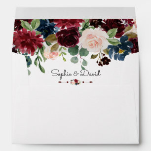 Enveloppe Elégant Merlot Navy Blue Floral Mariage
