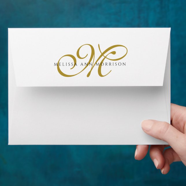 Enveloppe Elegant Minimal Gold Monogram Script Initials Name (Hand)