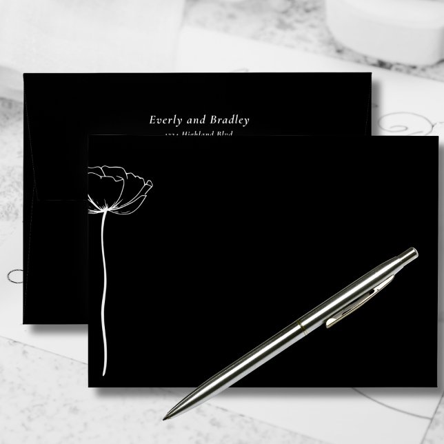Enveloppe Élégant minimal noir blanc Floral Adresse de retou (Créateur téléchargé)