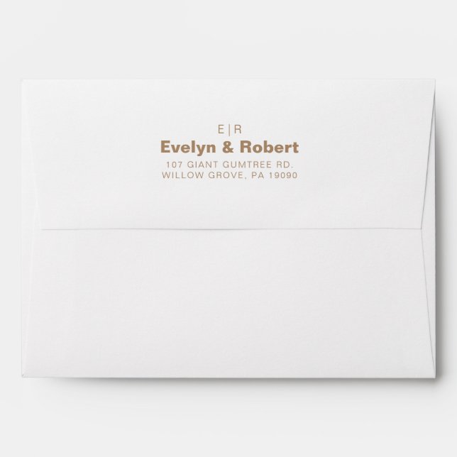 Enveloppe Élégant minimaliste Mariage Brown initial (Dos (Haut rabat))