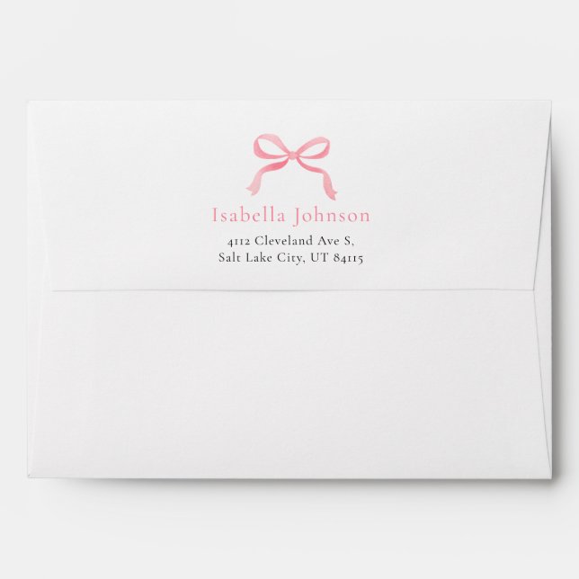 Enveloppe Elégant moderne Blush Pink Bow Adresse de retour (Dos (Haut rabat))