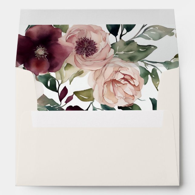 Enveloppe Élégant Moderne Floral Vin Rose Classique Mariage (Dos (Bas))
