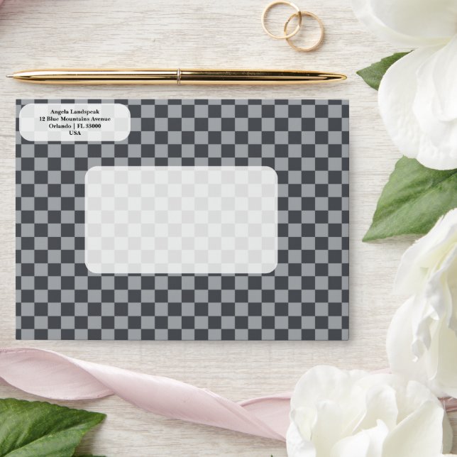 Enveloppe Elégant, moderne Grey & Grey À damiers (Wedding)