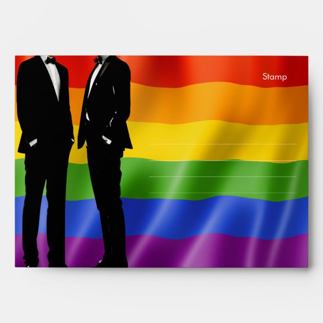 Enveloppe Elégant moderne Hommes gais Mariage Arc-en-ciel (Devant)