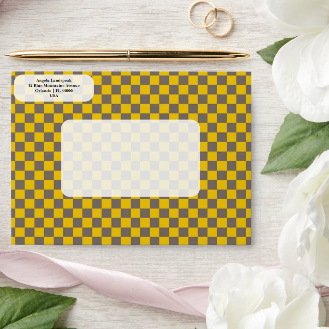 Enveloppe Elégant, moderne Jaune & À damiers gris (Wedding)