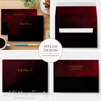 Enveloppe Élégant moderne Luxe Or noir Mariage rouge