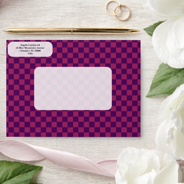 Enveloppe Élégant, moderne Magenta & Purple À damiers (Wedding)
